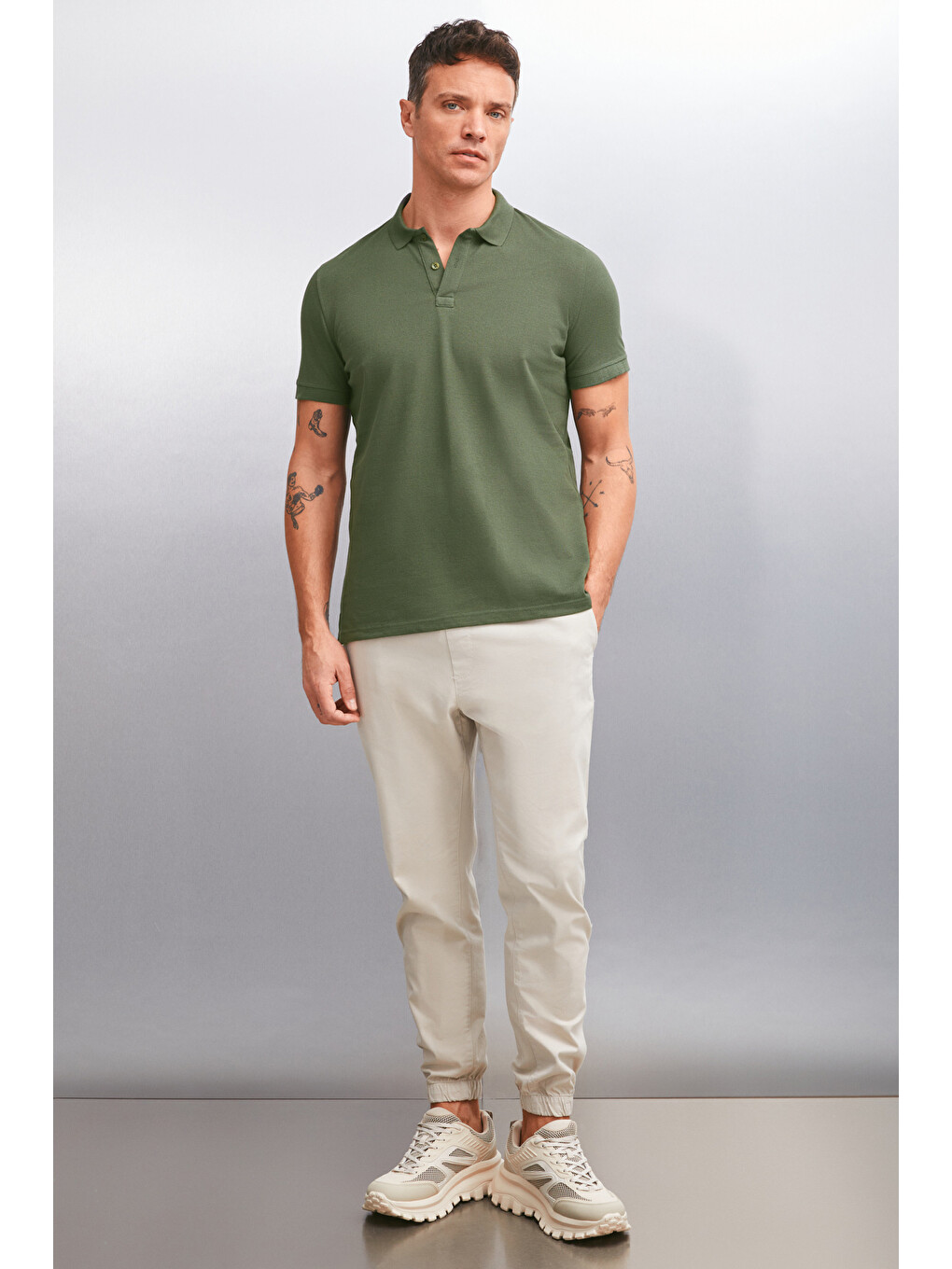 Haki MARTEN Erkek %100 Pamuk Kısa Kollu Regular Fit HAKİ Polo Yaka T-shirt-1