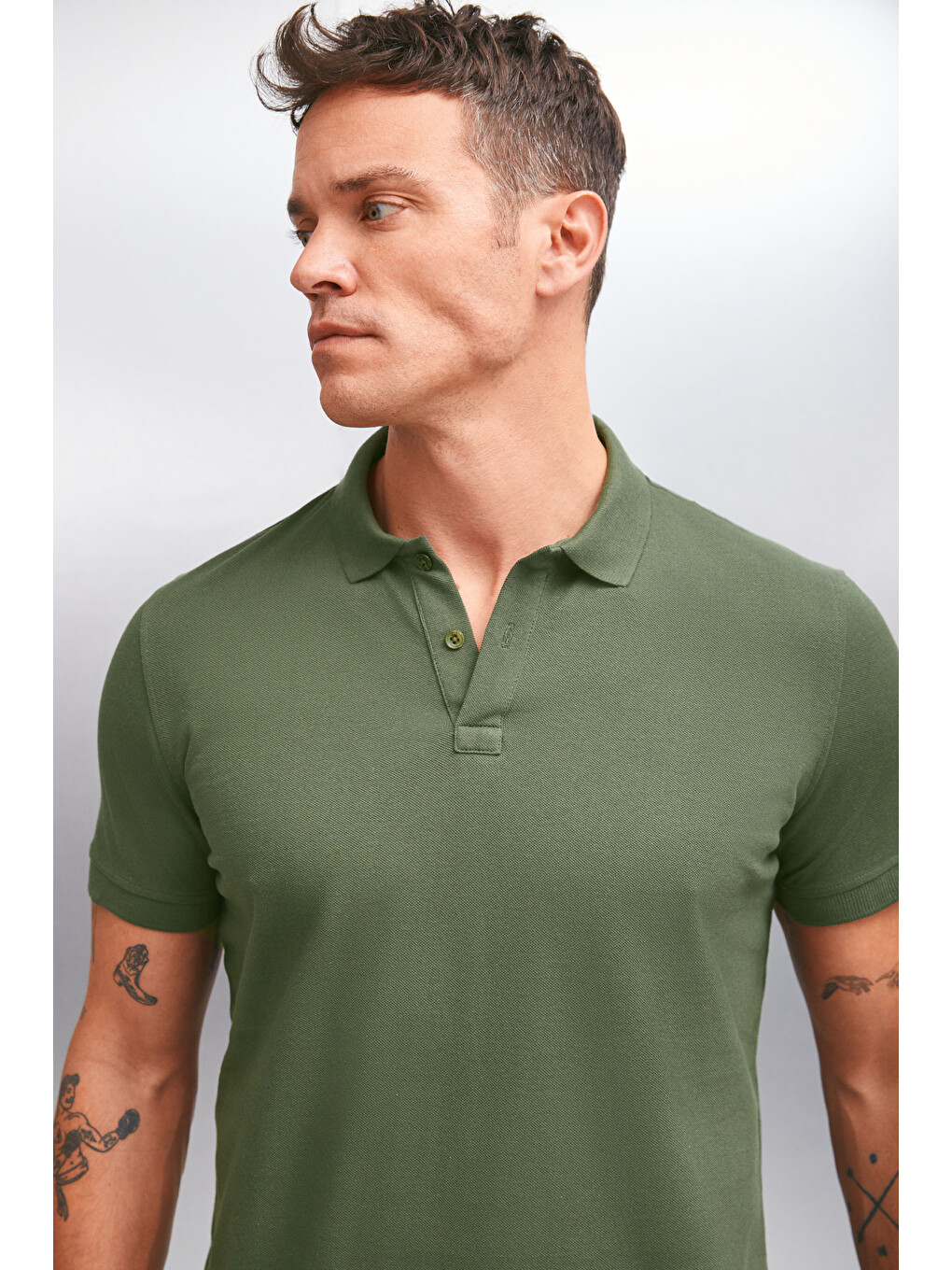 Haki MARTEN Erkek %100 Pamuk Kısa Kollu Regular Fit HAKİ Polo Yaka T-shirt-3