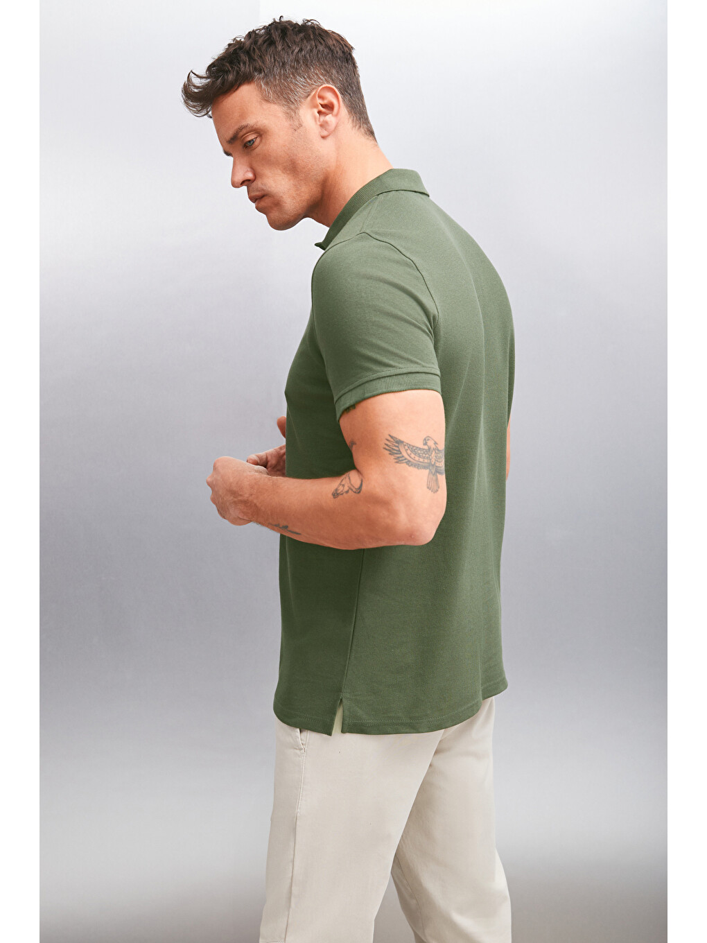 Haki MARTEN Erkek %100 Pamuk Kısa Kollu Regular Fit HAKİ Polo Yaka T-shirt-4