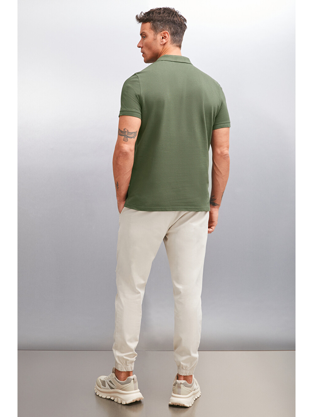 Haki MARTEN Erkek %100 Pamuk Kısa Kollu Regular Fit HAKİ Polo Yaka T-shirt-5