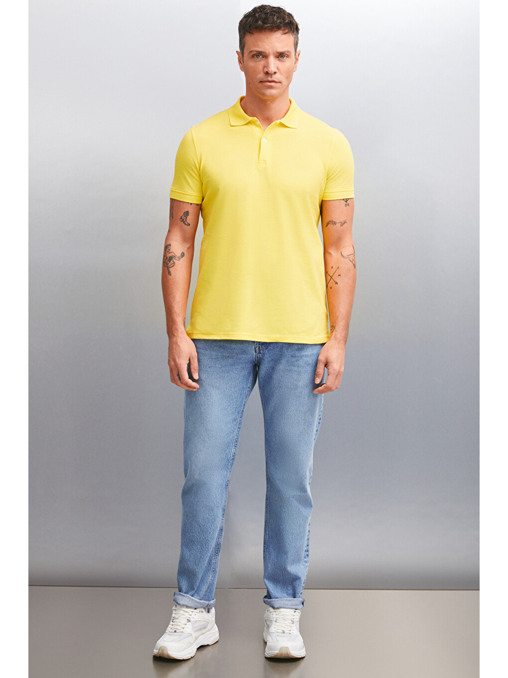 Sarı MARTEN Erkek %100 Pamuk Kısa Kollu Regular Fit SARI Polo Yaka T-shirt-1