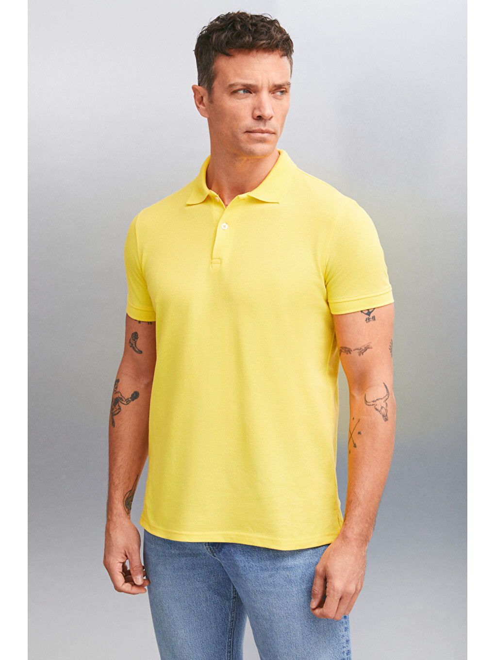 Sarı MARTEN Erkek %100 Pamuk Kısa Kollu Regular Fit SARI Polo Yaka T-shirt-2
