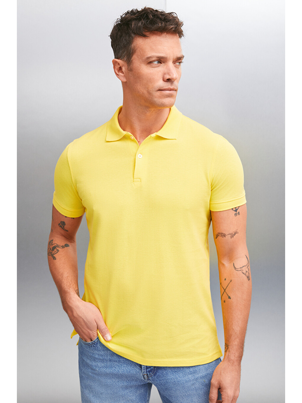 Sarı MARTEN Erkek %100 Pamuk Kısa Kollu Regular Fit SARI Polo Yaka T-shirt-3