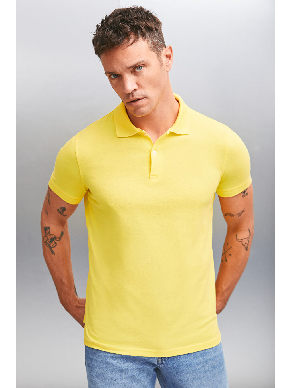 Sarı MARTEN Erkek %100 Pamuk Kısa Kollu Regular Fit SARI Polo Yaka T-shirt-4