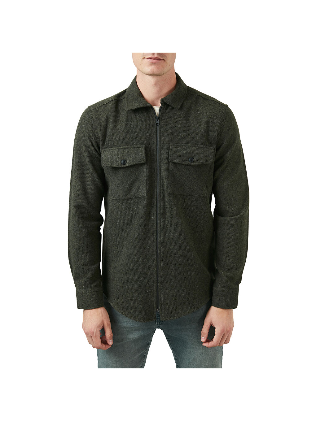 Haki Çift Cepli Fermuarlı Slim Fit Kışlık Oduncu Gömlek CF21W112925-8