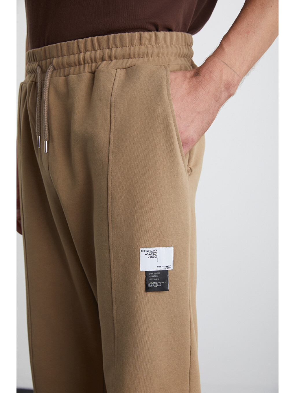Bej ROWAN Erkek Organik Pamuklu Relaxed Fit İçi Polarlı Süs etiketli Jogger VİZON Eşofman Altı-3