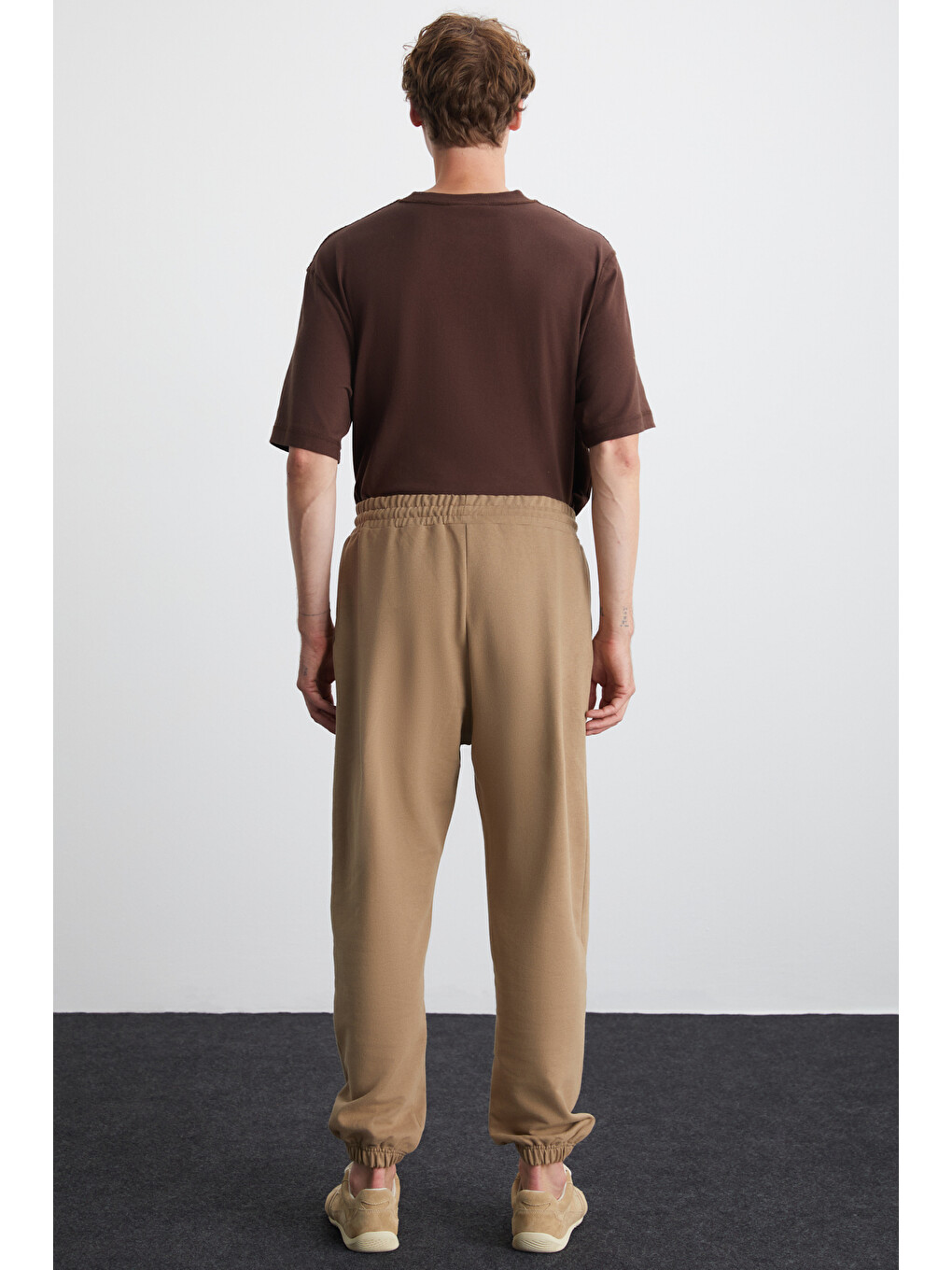 Bej ROWAN Erkek Organik Pamuklu Relaxed Fit İçi Polarlı Süs etiketli Jogger VİZON Eşofman Altı-4
