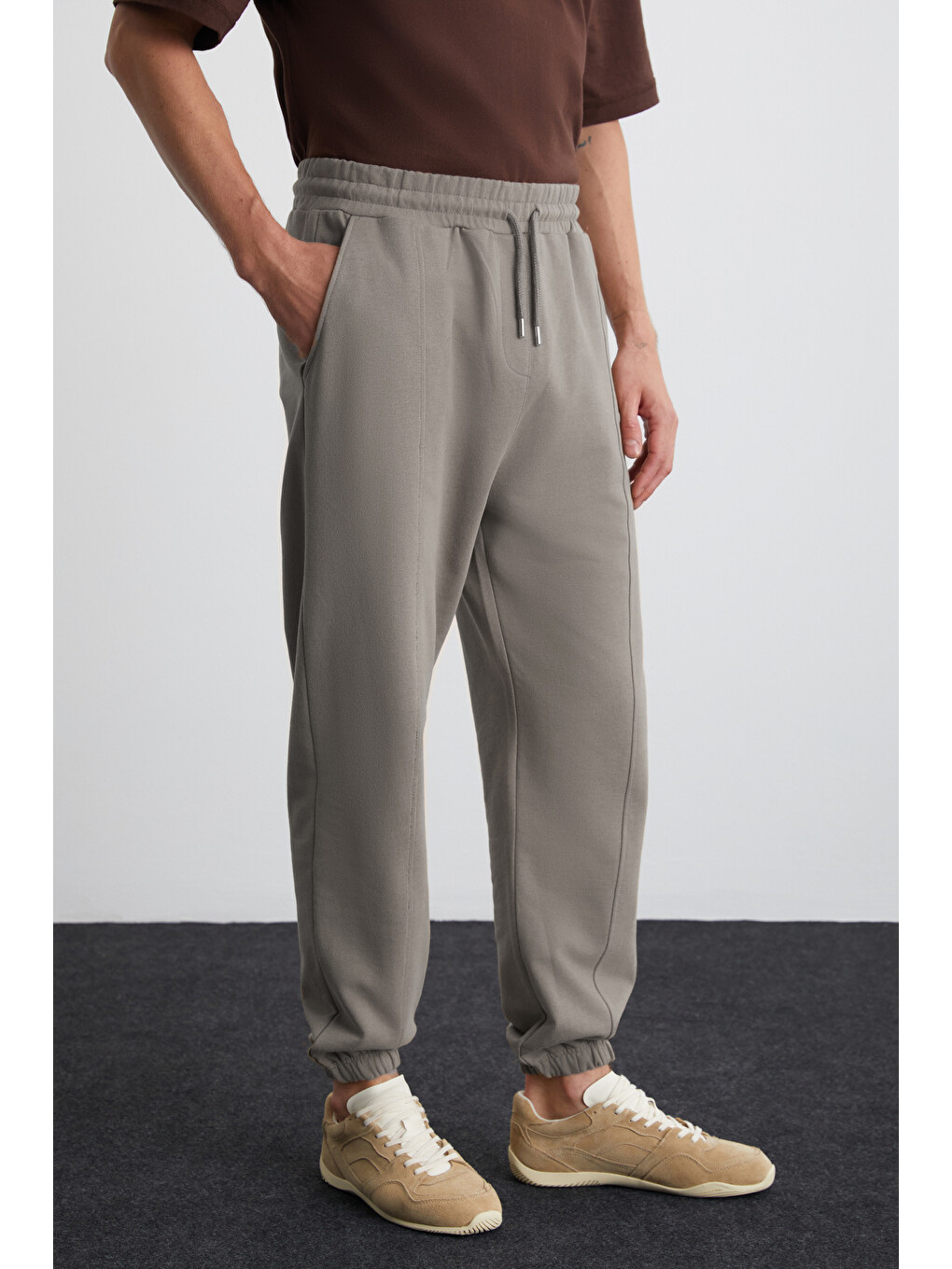 Gri ROWAN Erkek Organik Pamuklu Relaxed Fit İçi Polarlı Süs etiketli Jogger GRİ Eşofman Altı-2