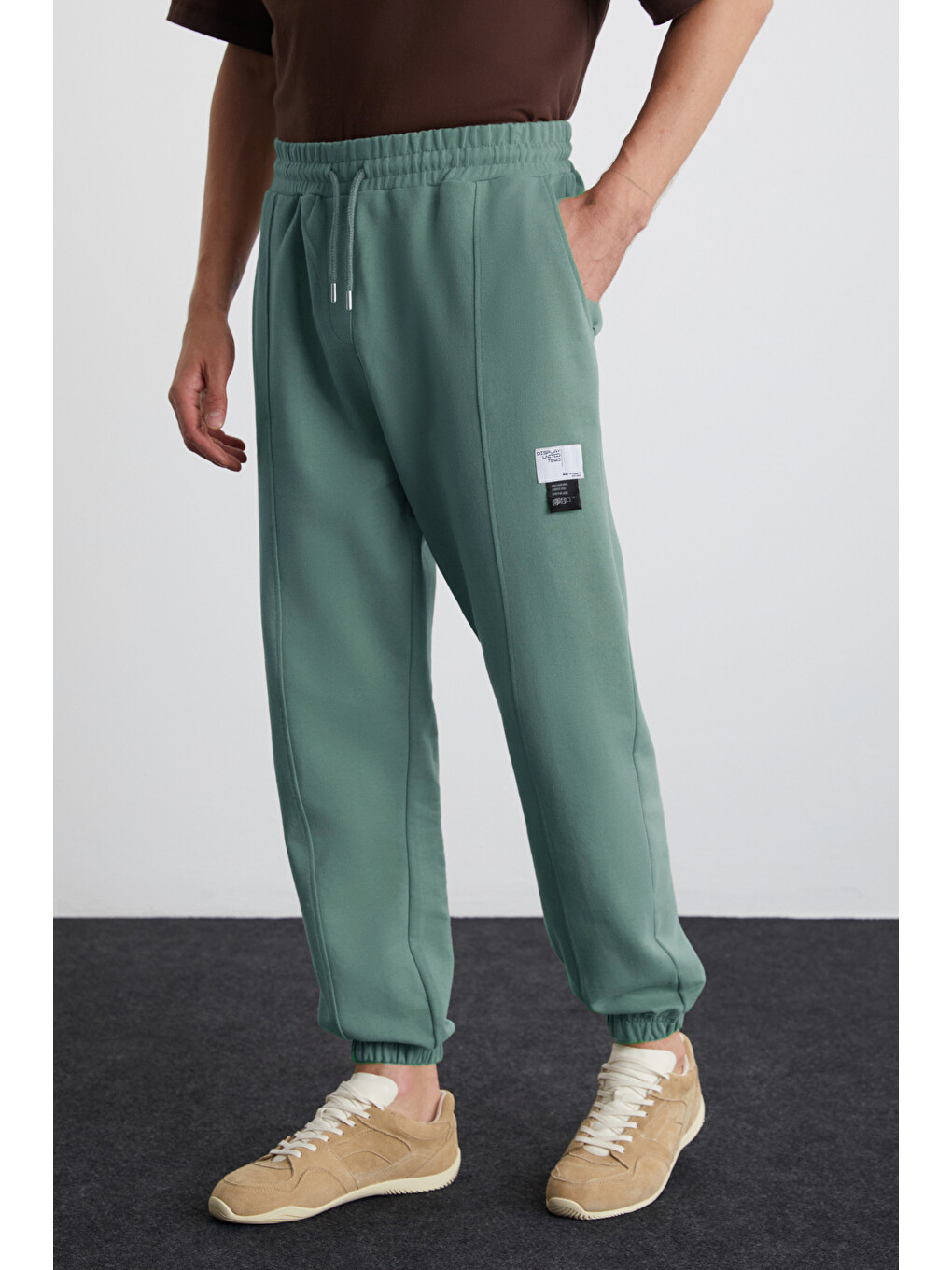 Yeşil ROWAN Erkek Organik Pamuklu Relaxed Fit İçi Polarlı Süs etiketli Jogger YEŞİL Eşofman Altı