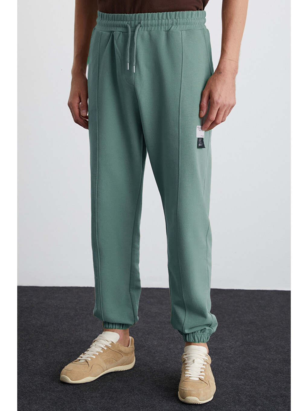 Yeşil ROWAN Erkek Organik Pamuklu Relaxed Fit İçi Polarlı Süs etiketli Jogger YEŞİL Eşofman Altı-1