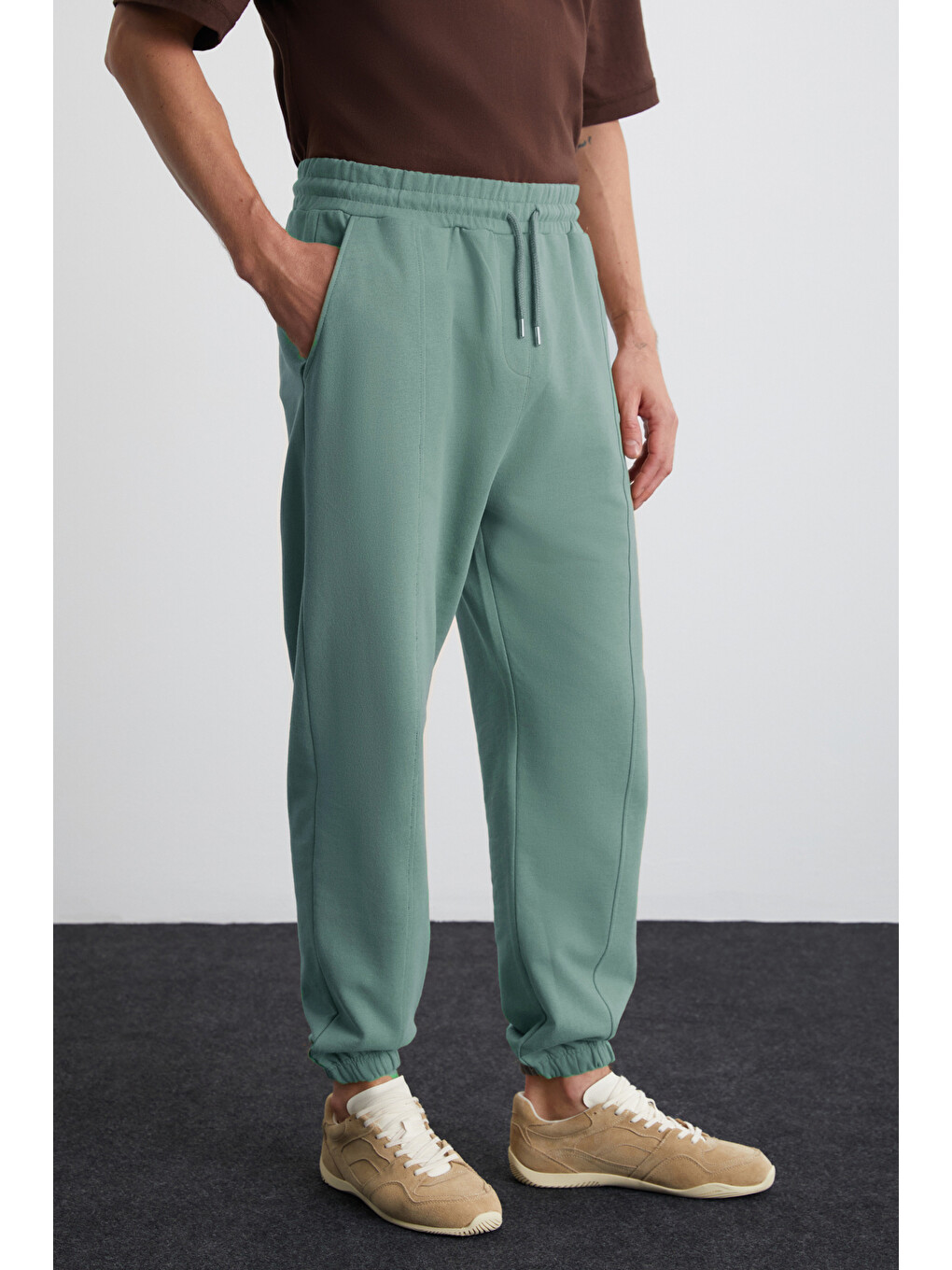 Yeşil ROWAN Erkek Organik Pamuklu Relaxed Fit İçi Polarlı Süs etiketli Jogger YEŞİL Eşofman Altı-2