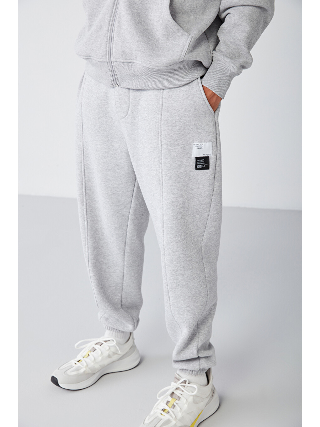 Gri ROWAN Erkek Organik Pamuklu Relaxed Fit İçi Polarlı Süs etiketli Jogger GRİ MELANJ Eşofman Altı