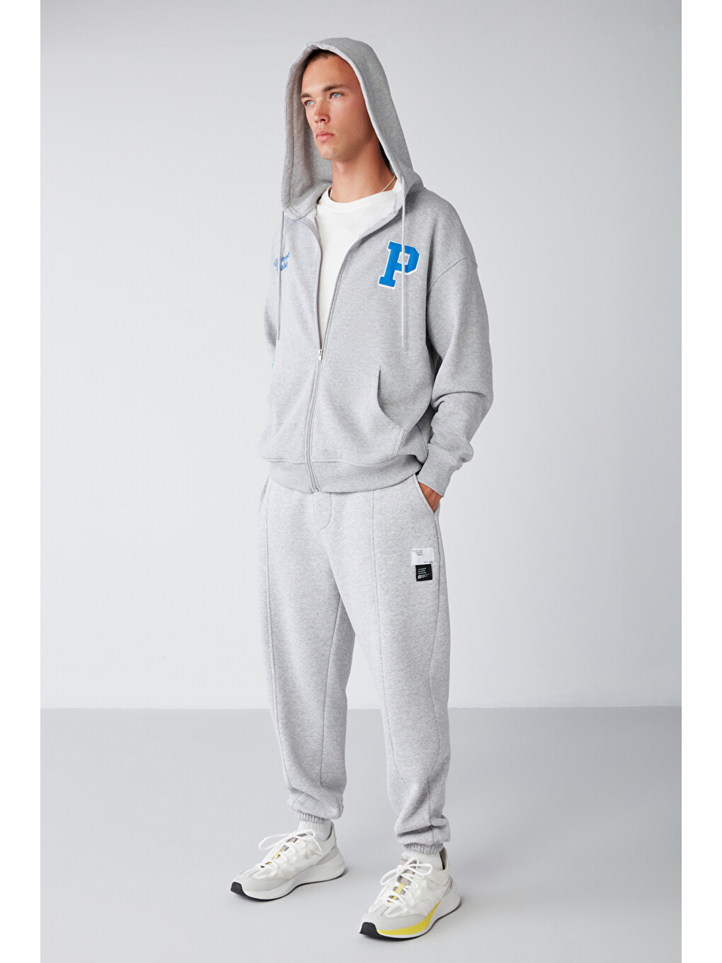 Gri ROWAN Erkek Organik Pamuklu Relaxed Fit İçi Polarlı Süs etiketli Jogger GRİ MELANJ Eşofman Altı-1