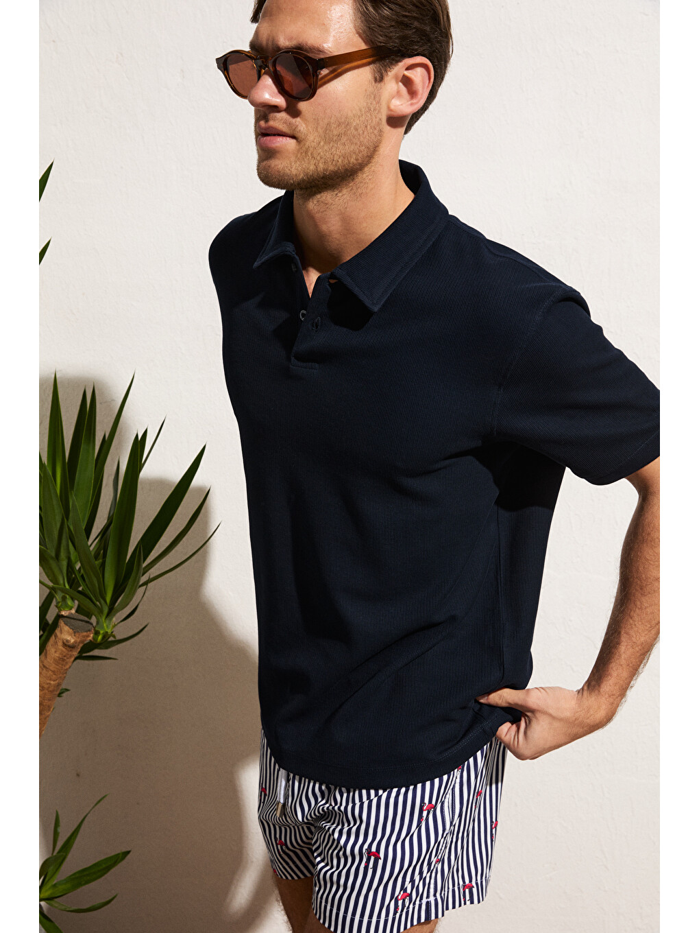 Lacivert MINNUTU Erkek Organik Pamuklu Polo Yakalı Regular Fit LACİVERT T-Shirt-1