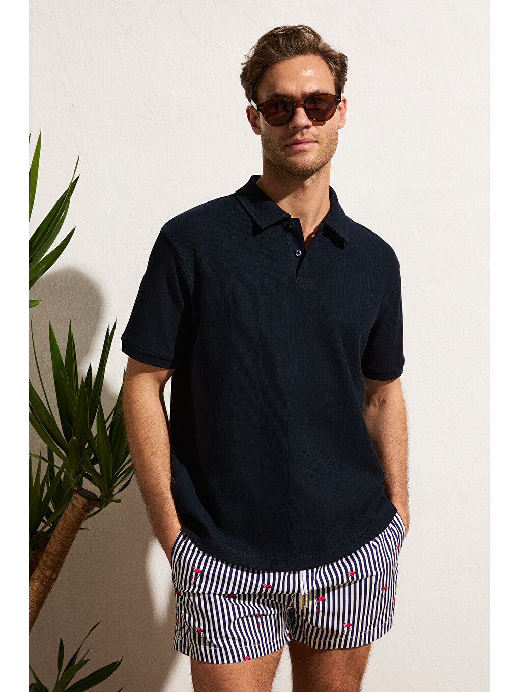 Lacivert MINNUTU Erkek Organik Pamuklu Polo Yakalı Regular Fit LACİVERT T-Shirt-2