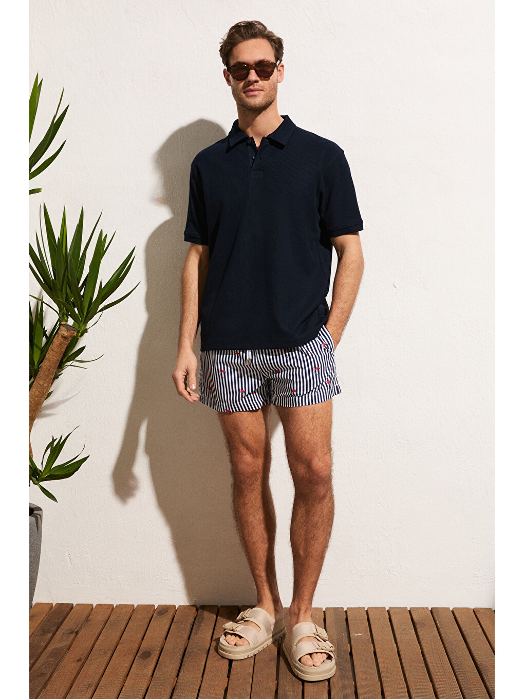 Lacivert MINNUTU Erkek Organik Pamuklu Polo Yakalı Regular Fit LACİVERT T-Shirt-3
