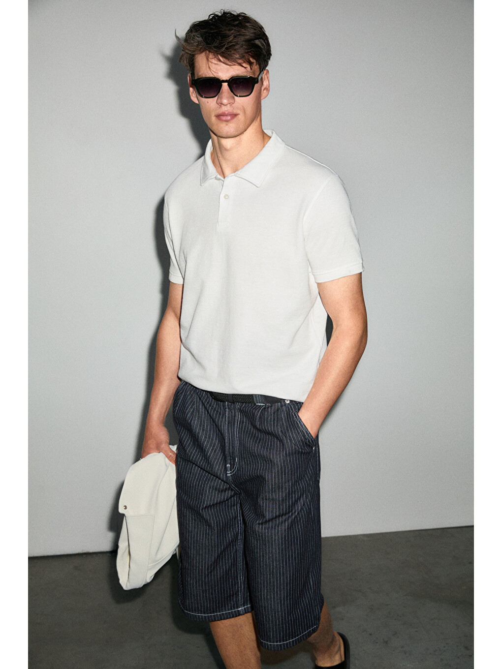 Erkek Organik Pamuklu Polo Yakalı Regular Fit Beyaz Tişört-3