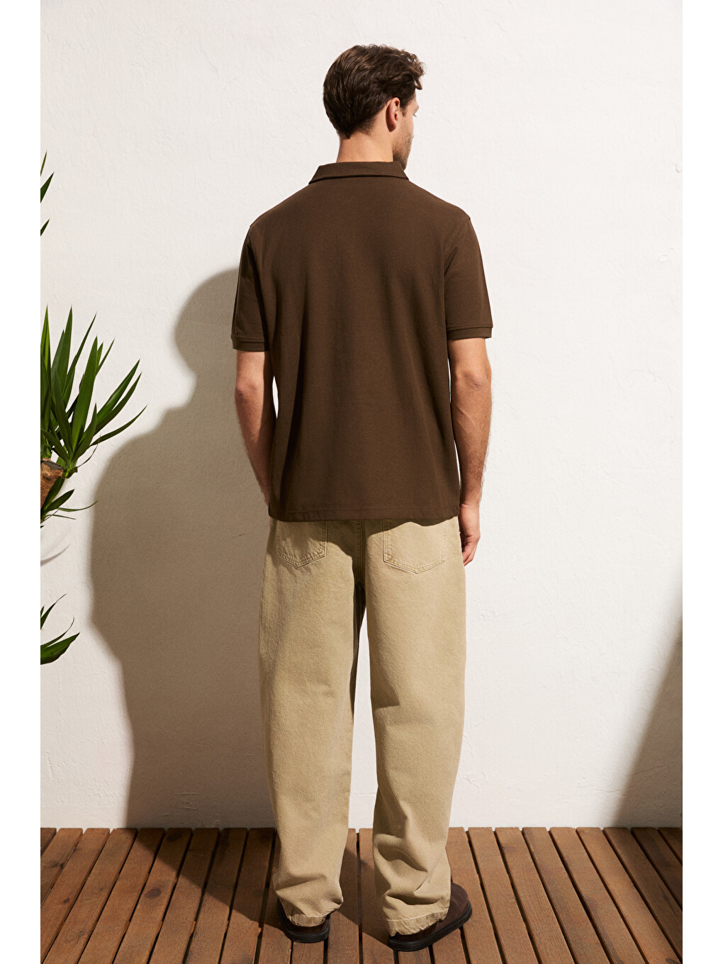 Kahverengi MINNUTU Erkek Organik Pamuklu Polo Yakalı Regular Fit KAHVERENGİ T-Shirt-4