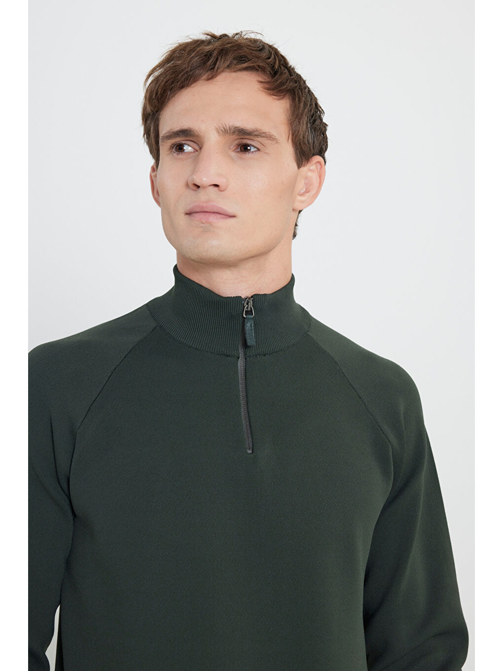 Erkek Haki Standart Fit Normal Kesim Bato Dik Yaka Triko Kazak-3