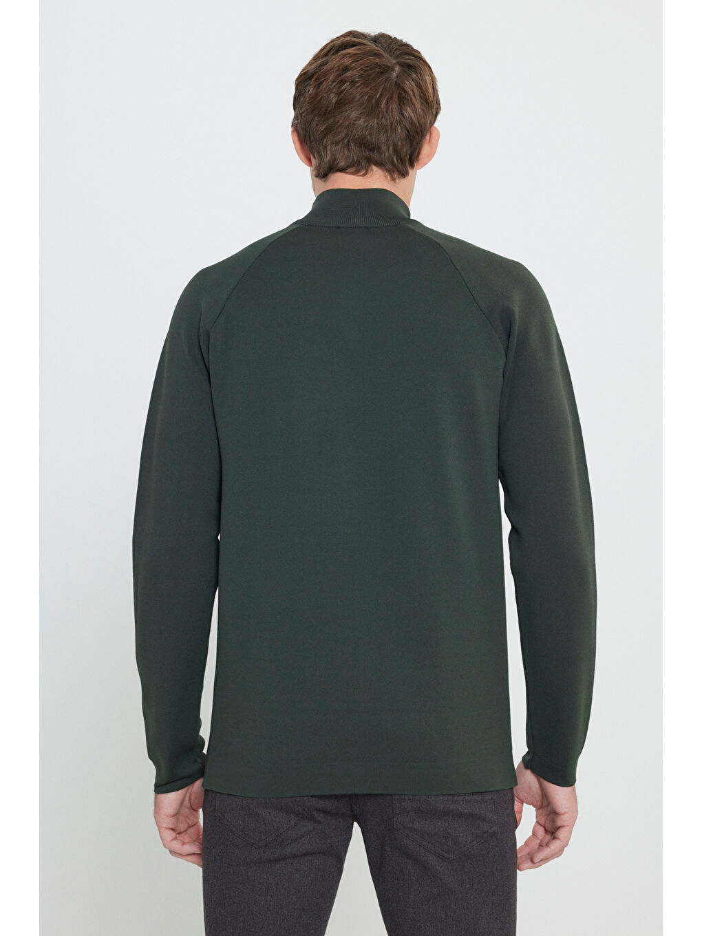 Erkek Haki Standart Fit Normal Kesim Bato Dik Yaka Triko Kazak-4