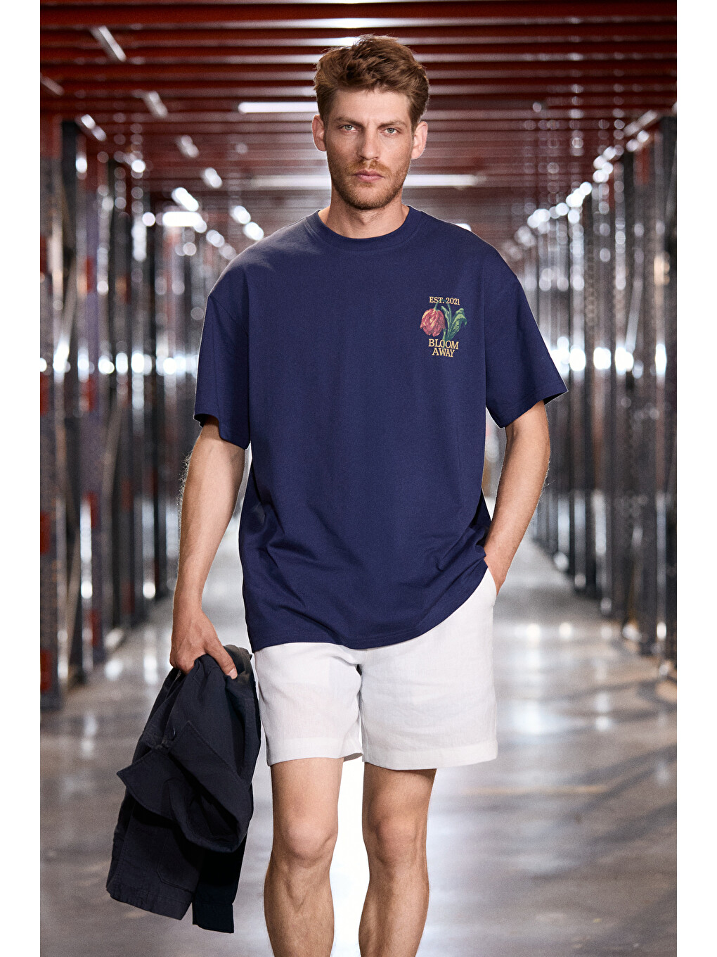 Lacivert EXOTIC Erkek %100 Organik Pamuklu Baskı Detaylı Rahat Kalıp LACİVERT T-Shirt-1