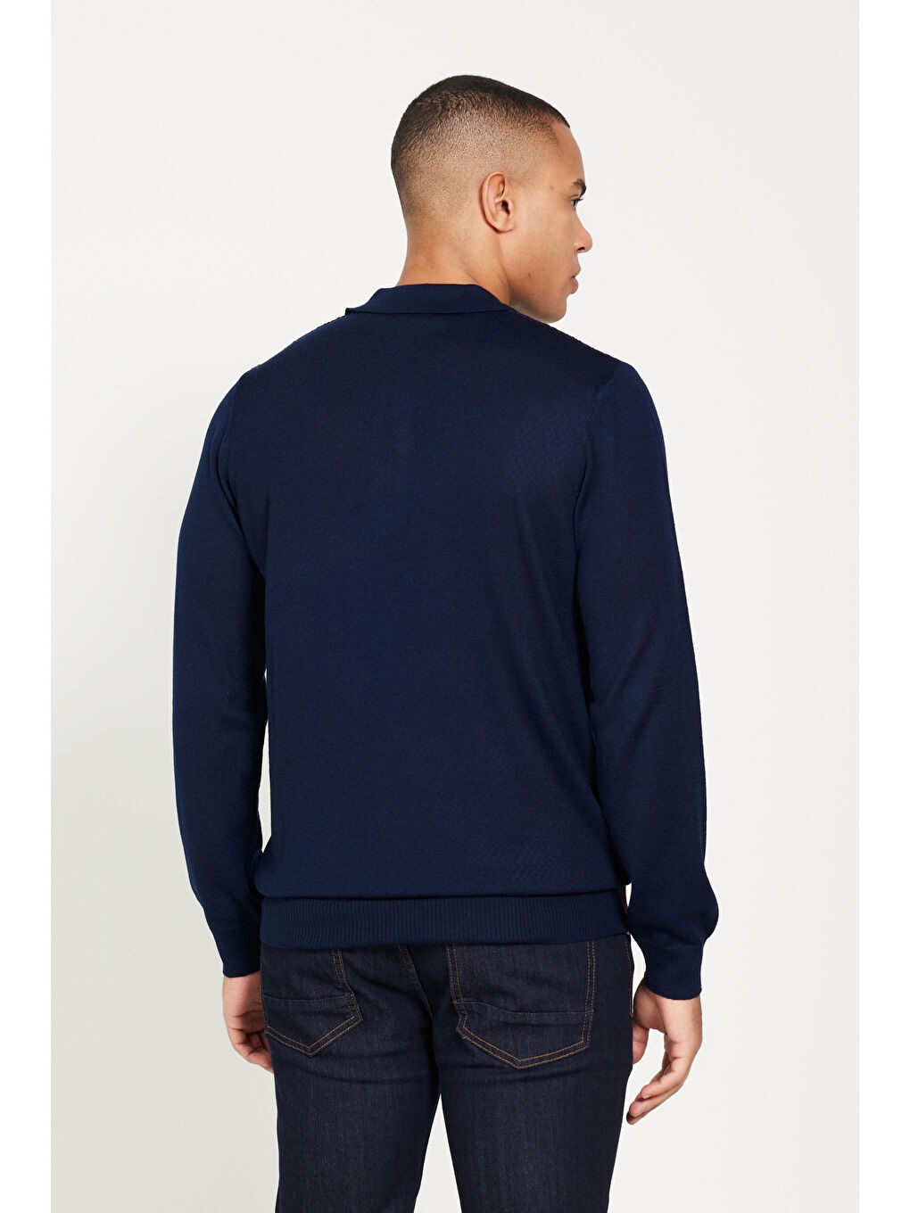 Erkek Lacivert-Bordo Standart Fit Normal Kesim Polo Yaka Yünlü Triko Kazak-5