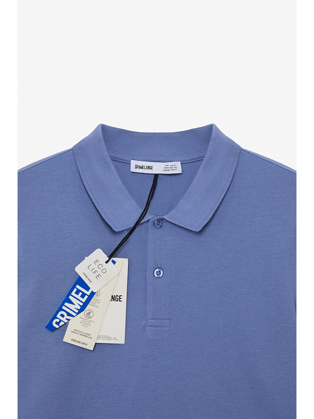 Erkek %100 Pamuk Kısa Kollu Regular Fit Mavi Polo Yaka Tişört-1