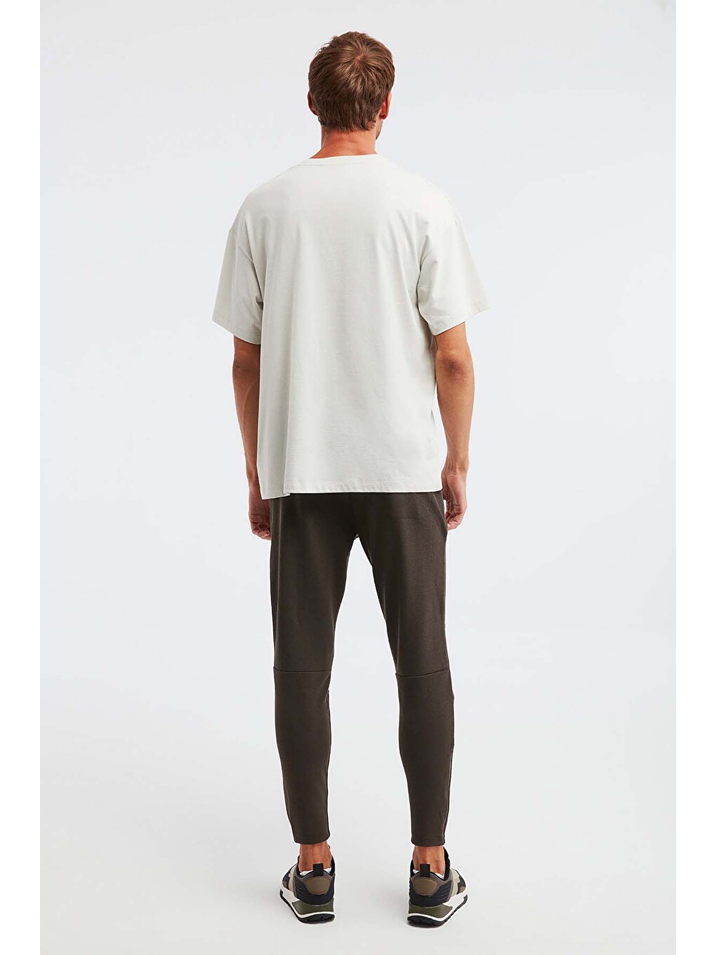 Bej Erkek Oversize Fit %100 Organik Pamuk Kalın Dokulu Bisiklet Yakalı Taş Tişört-4