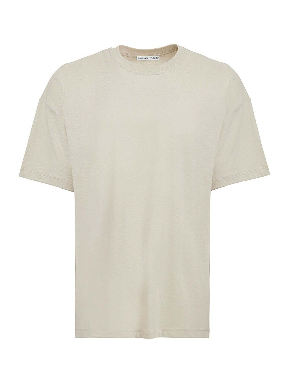 Bej Erkek Oversize Fit %100 Organik Pamuk Kalın Dokulu Bisiklet Yakalı Taş Tişört-5