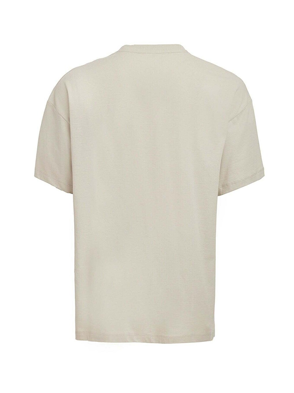 Bej Erkek Oversize Fit %100 Organik Pamuk Kalın Dokulu Bisiklet Yakalı Taş Tişört-6