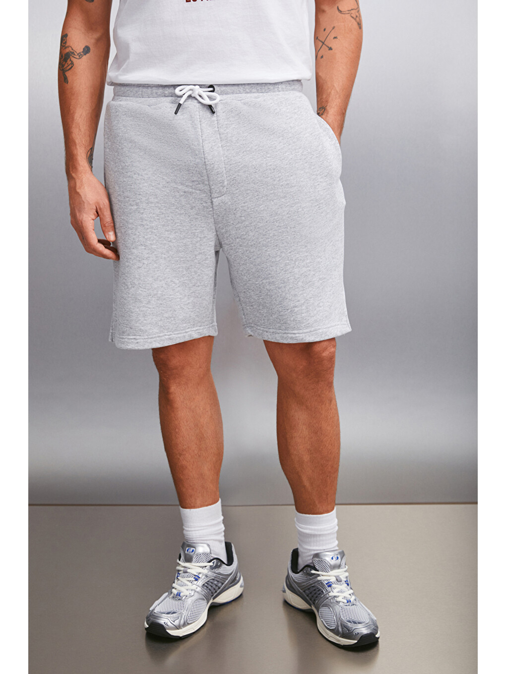 Erkek Comfort Fit Gri Melanj Şort | Bermuda