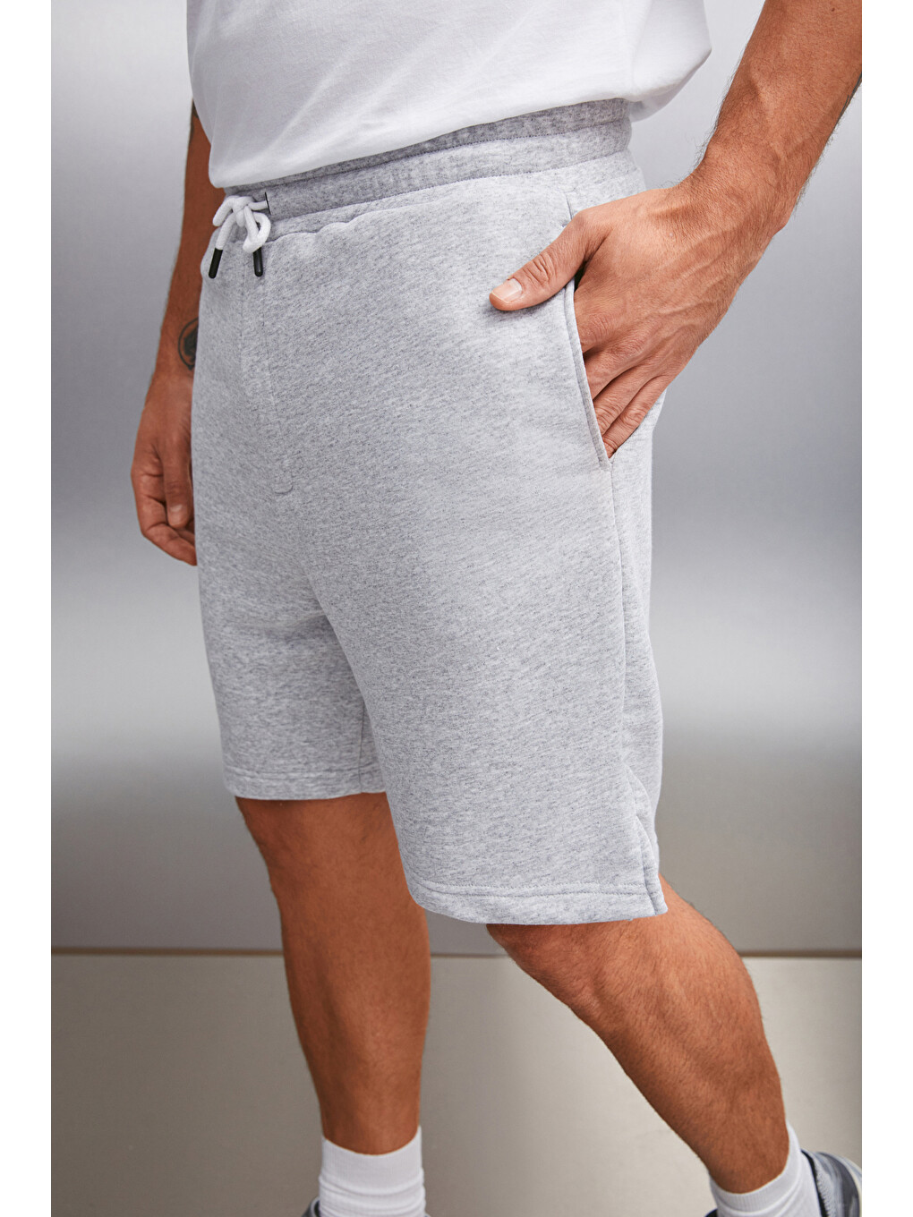 Erkek Comfort Fit Gri Melanj Şort | Bermuda-3