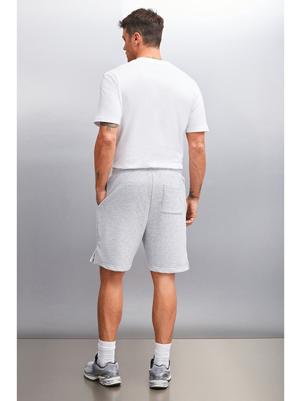 Erkek Comfort Fit Gri Melanj Şort | Bermuda-5