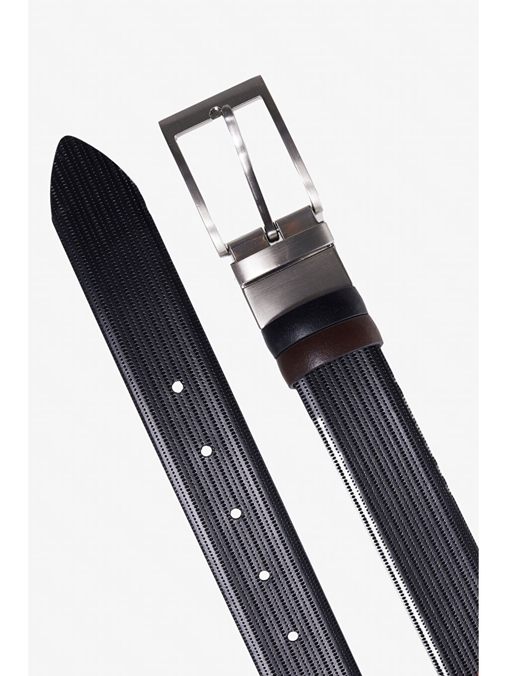 Erkek Siyah-Kahverengi %100 Deri Desenli Çift Taraflı Klasik Kemer-1