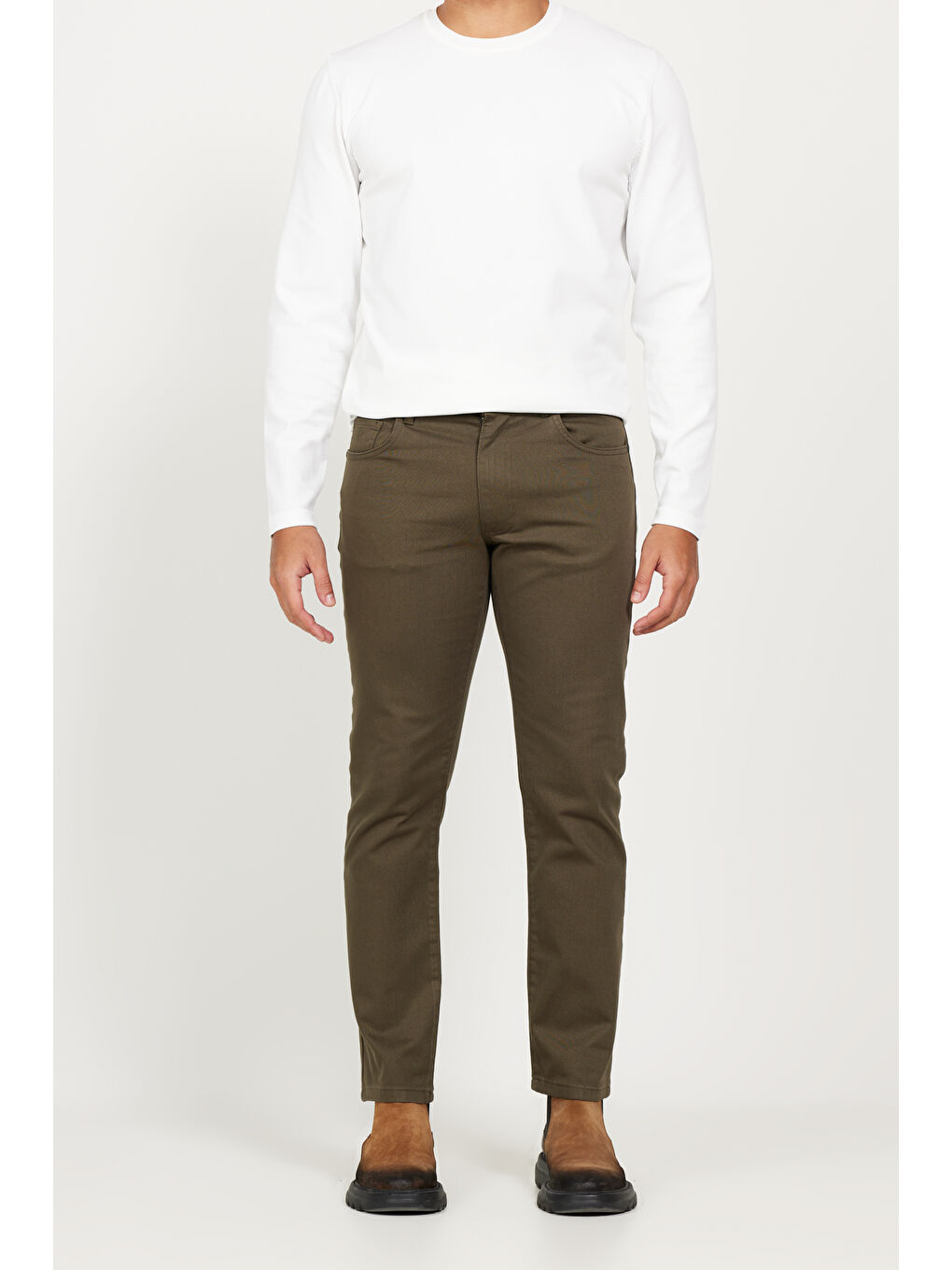 Erkek Haki Comfort Fit Rahat Kesim 5 Cep Armürlü Pamuklu Pantolon