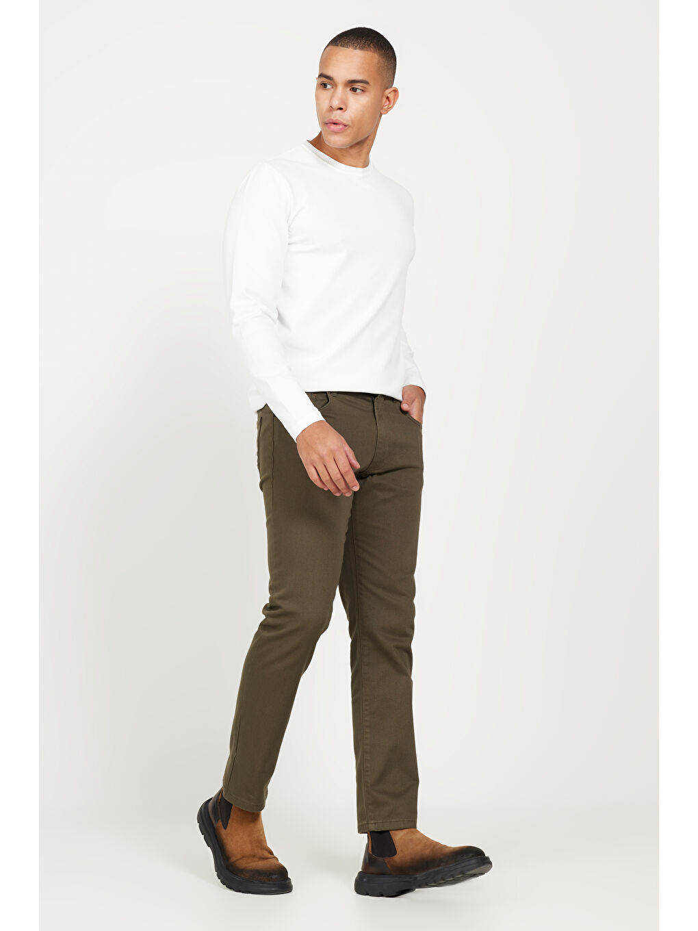 Erkek Haki Comfort Fit Rahat Kesim 5 Cep Armürlü Pamuklu Pantolon-1