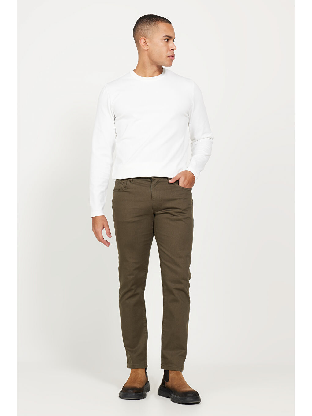 Erkek Haki Comfort Fit Rahat Kesim 5 Cep Armürlü Pamuklu Pantolon-2