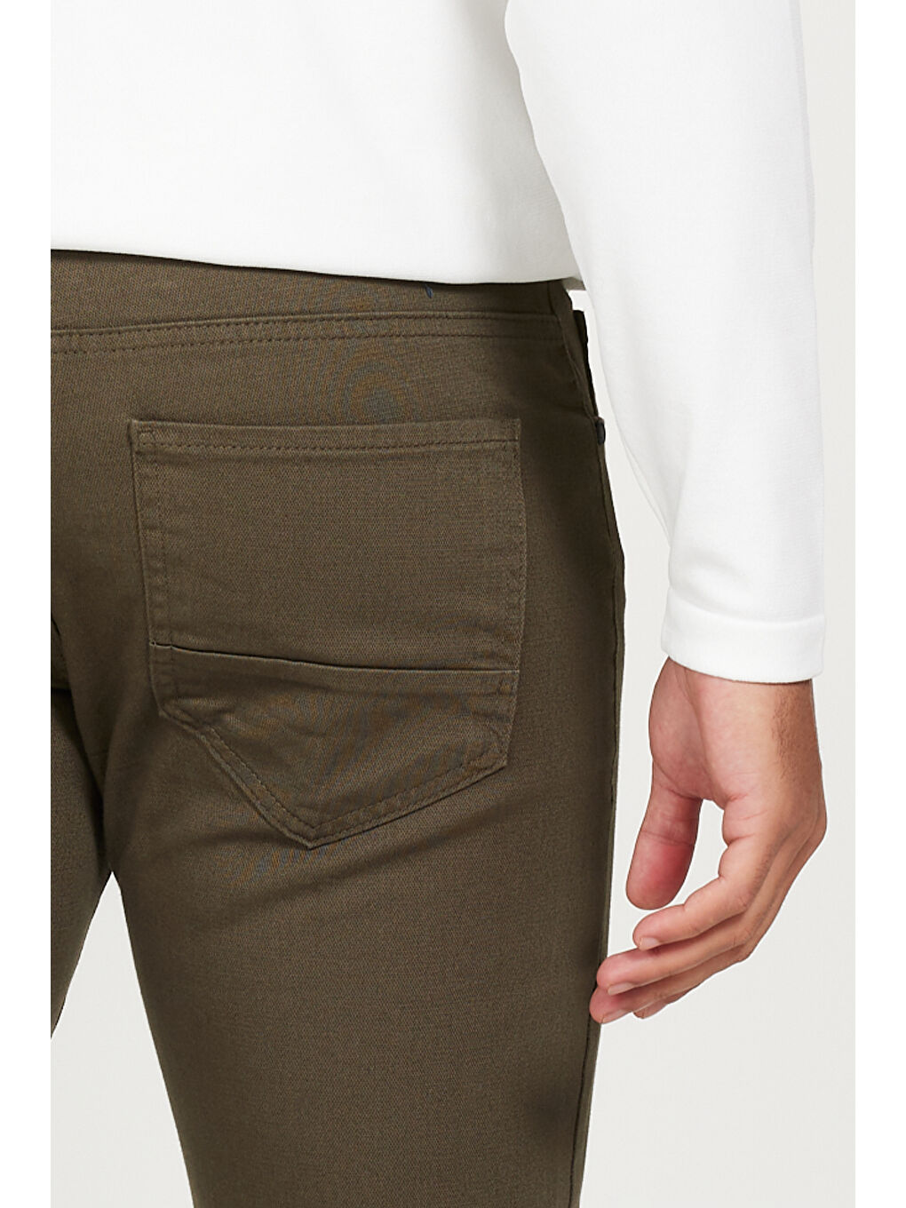 Erkek Haki Comfort Fit Rahat Kesim 5 Cep Armürlü Pamuklu Pantolon-4