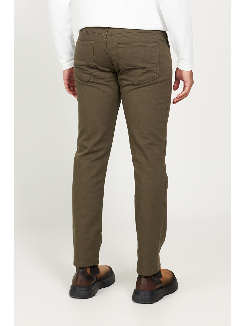 Erkek Haki Comfort Fit Rahat Kesim 5 Cep Armürlü Pamuklu Pantolon-5
