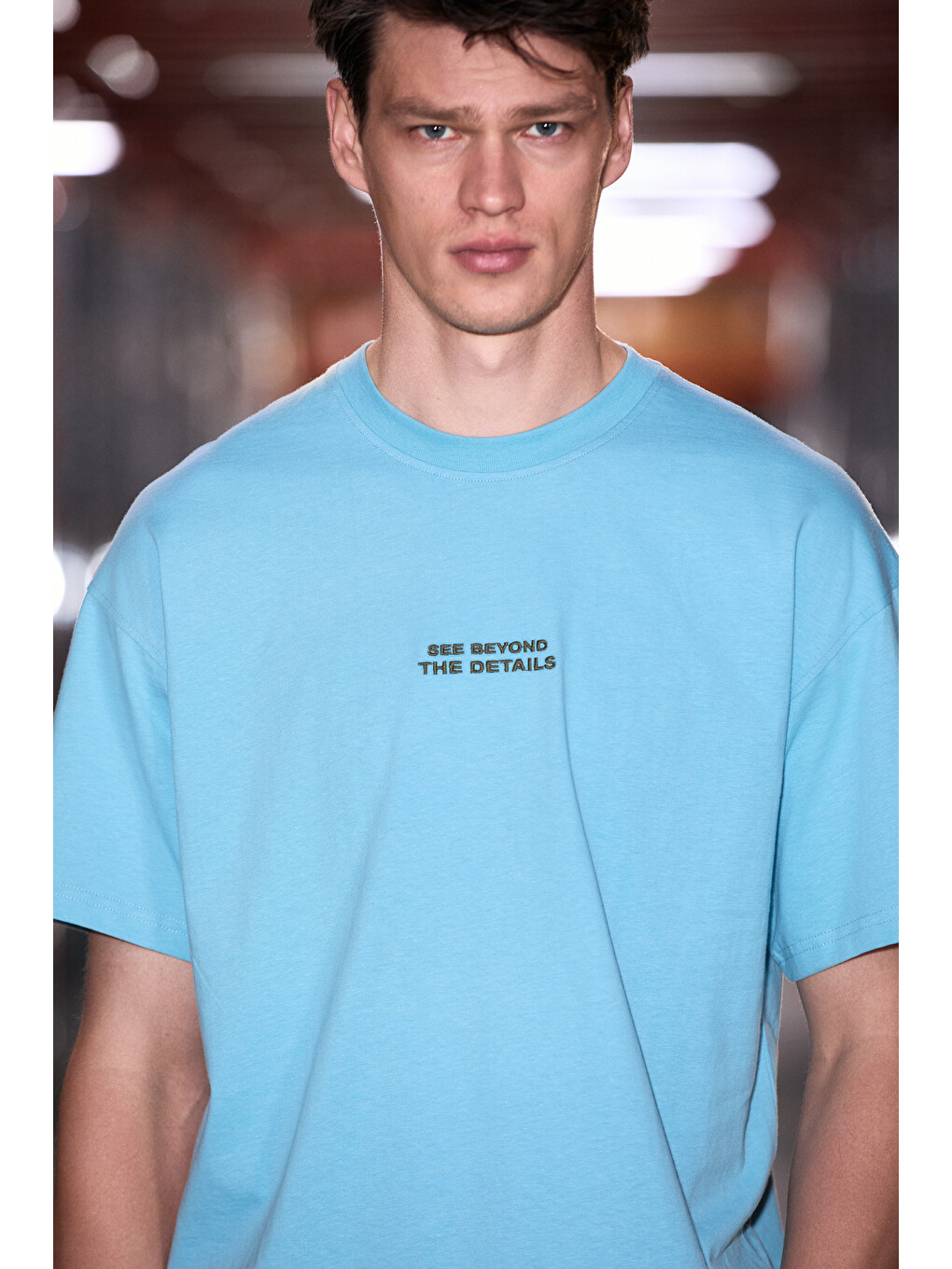 Mavi VITO Erkek %100 Organik Pamuklu Nakış Yazı Detaylı Oversize Bol Kesim Kısa Kollu MAVİ T-Shirt