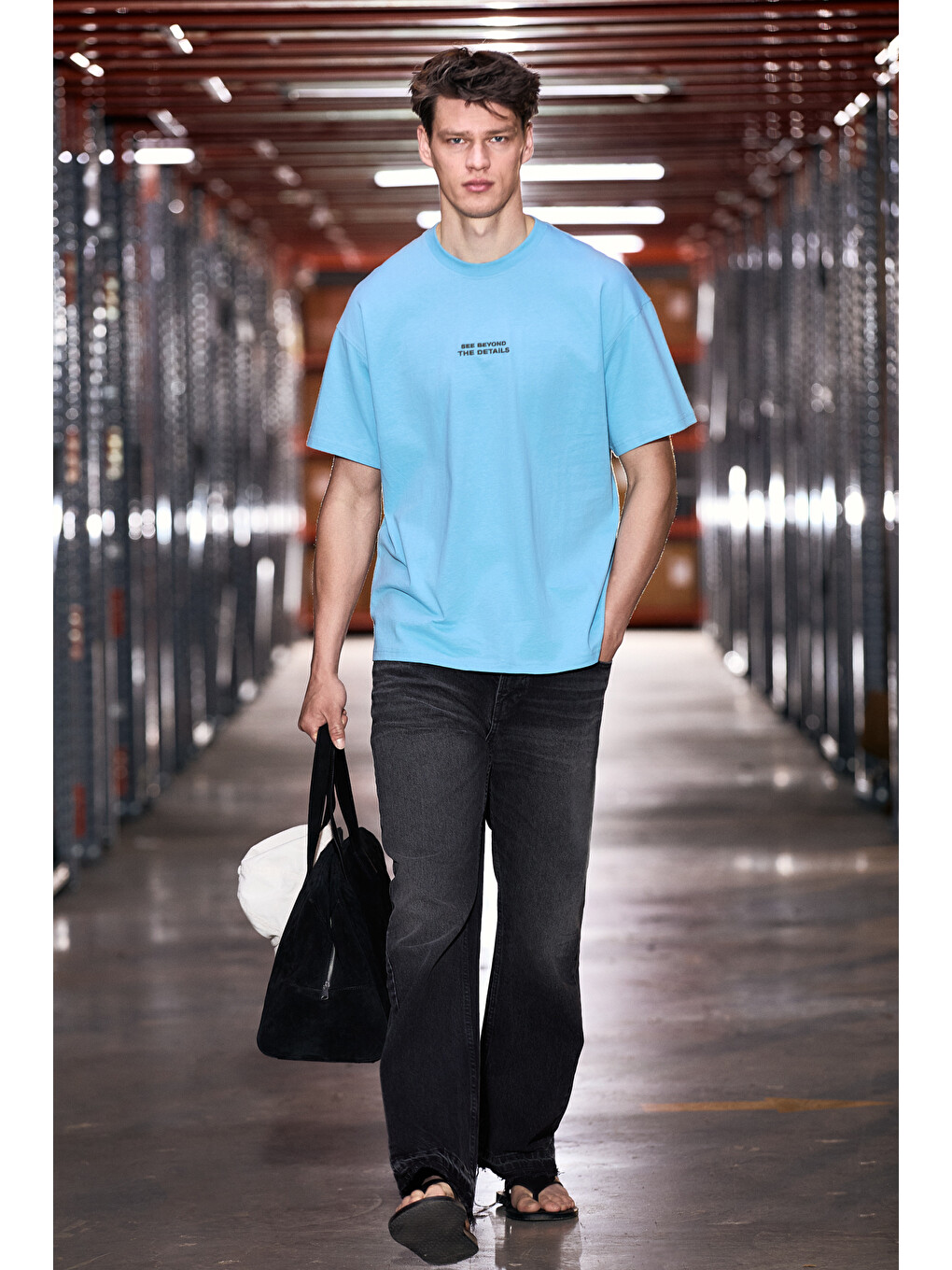 Mavi VITO Erkek %100 Organik Pamuklu Nakış Yazı Detaylı Oversize Bol Kesim Kısa Kollu MAVİ T-Shirt-2