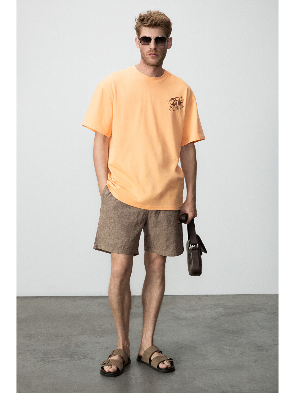 Turuncu ALONZO Erkek Oversize Fit %100 Pamuk Nakışlı Ve Baskılı TURUNCU T-Shirt-2