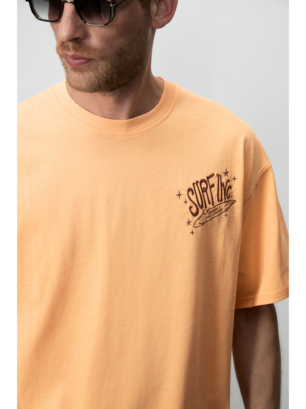 Turuncu ALONZO Erkek Oversize Fit %100 Pamuk Nakışlı Ve Baskılı TURUNCU T-Shirt-3