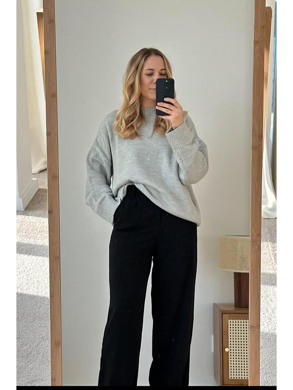 Gri Bisiklet Yaka Oversize Triko Kazak Mg1972-3