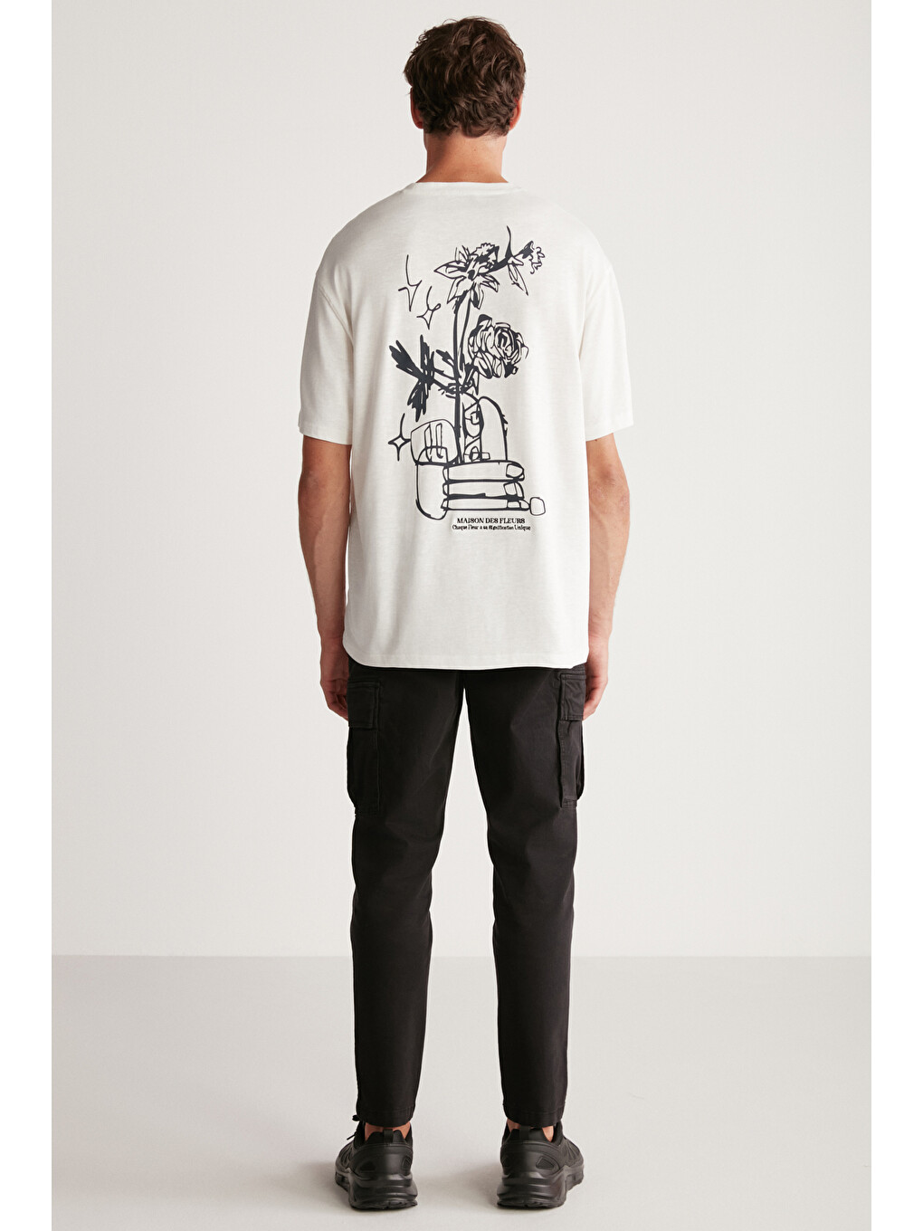 Ekru ALONZO Erkek Oversize Fit %100 Pamuk Nakışlı Ve Baskılı EKRU T-Shirt-6