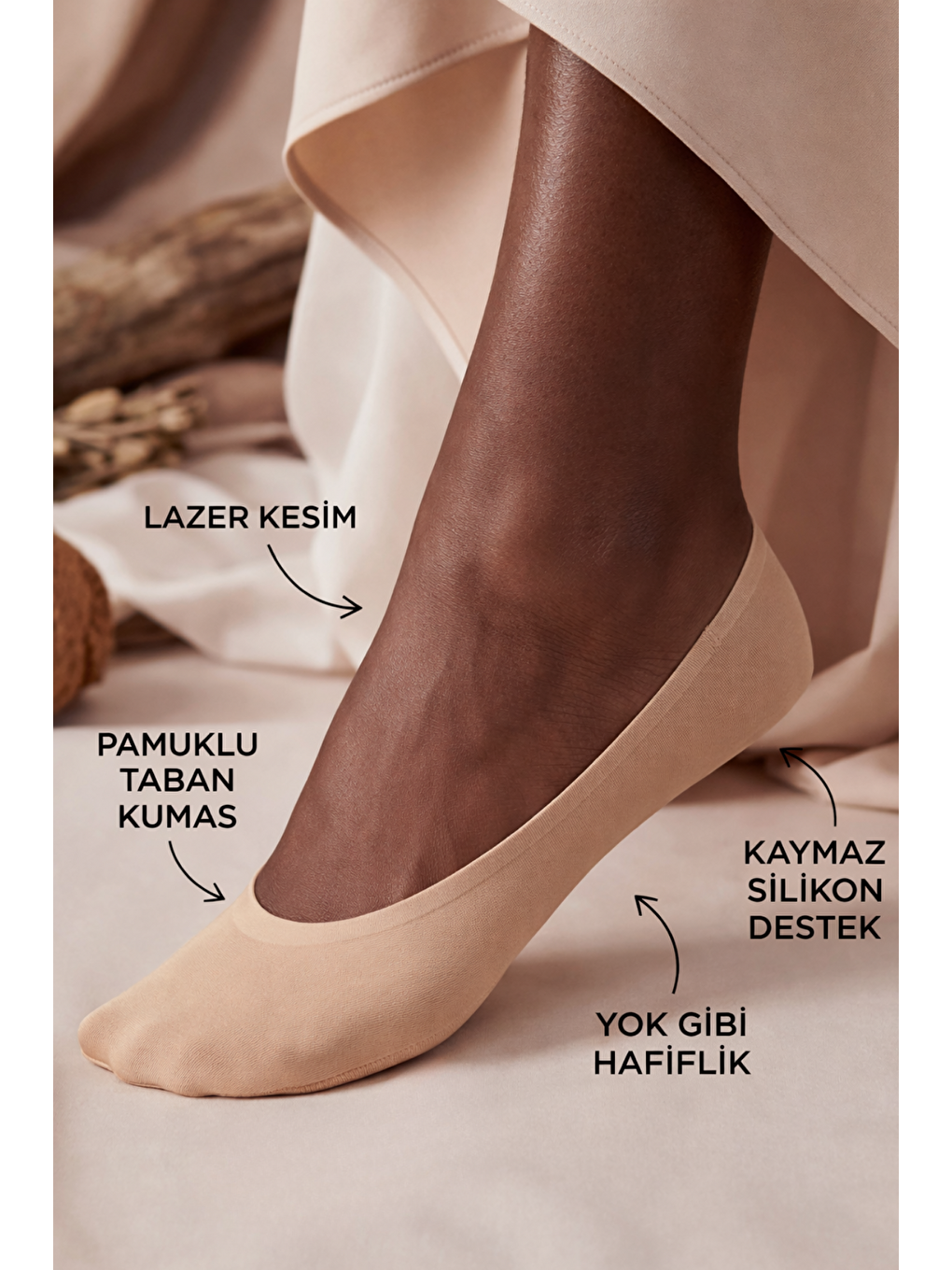 Bej Kadın Görünmez Babet Çorap Ten