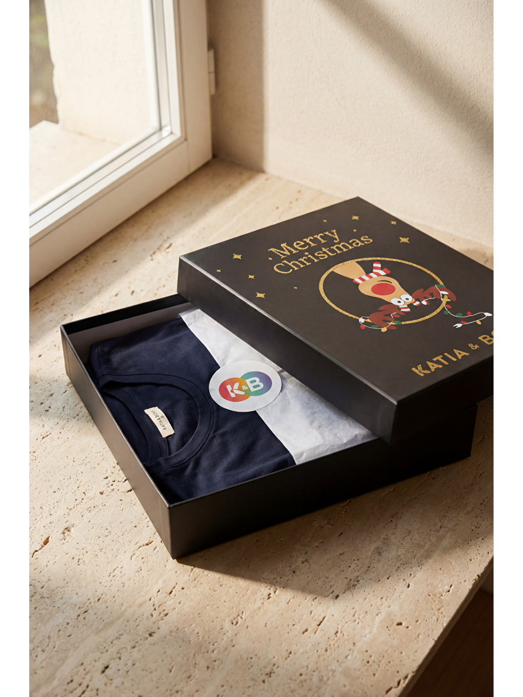 Kadın Geyik Desenli Kutulu Yılbaşı Pijama Takımı Lacivert-3