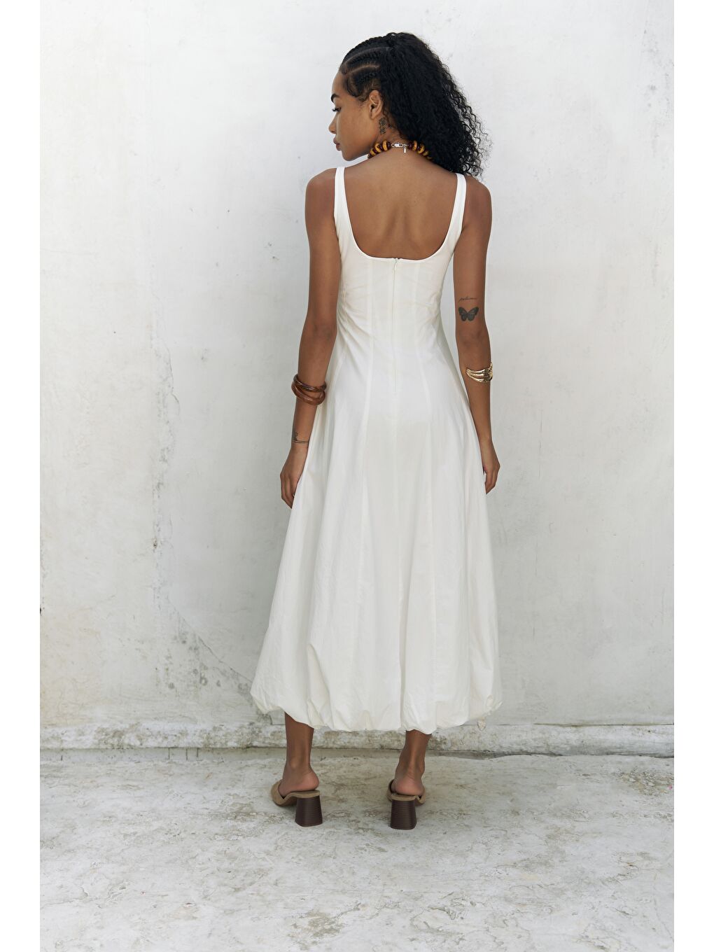 Garda Uzun Ekru Balon Elbise-4