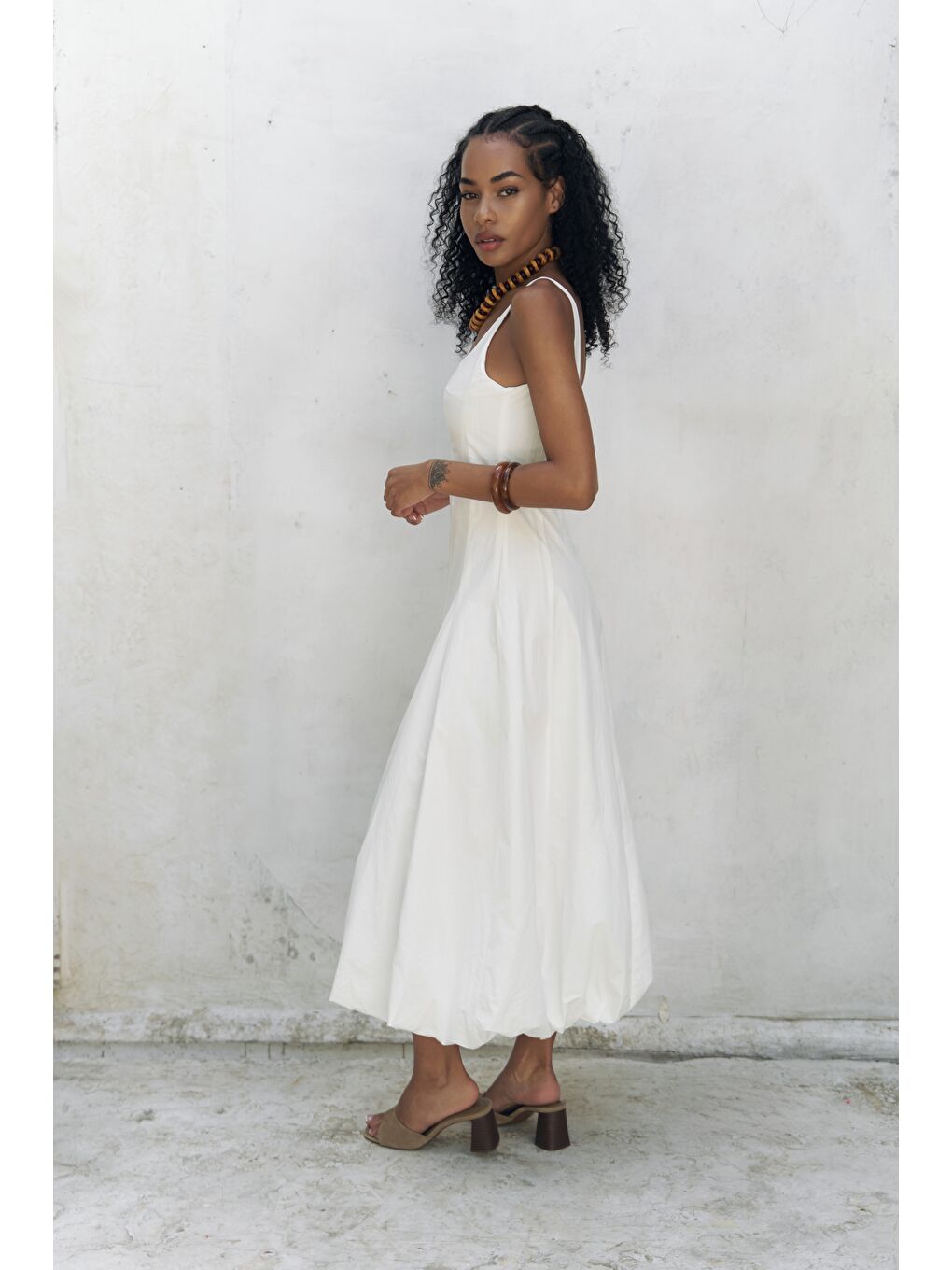 Garda Uzun Ekru Balon Elbise-5