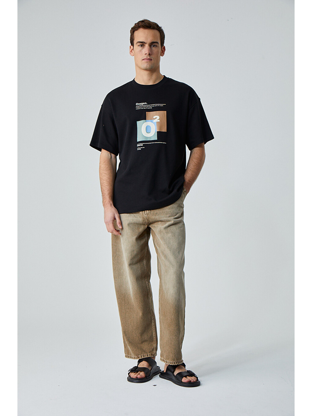 Siyah PRISMATIC Erkek %100 Organik Pamuklu Özel Kalın Dokulu Nefes Alabilir Oversize Baskılı SİYAH T-Shirt-1